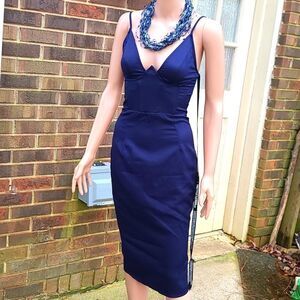 Pretty little thing dark navy v binded midi dress